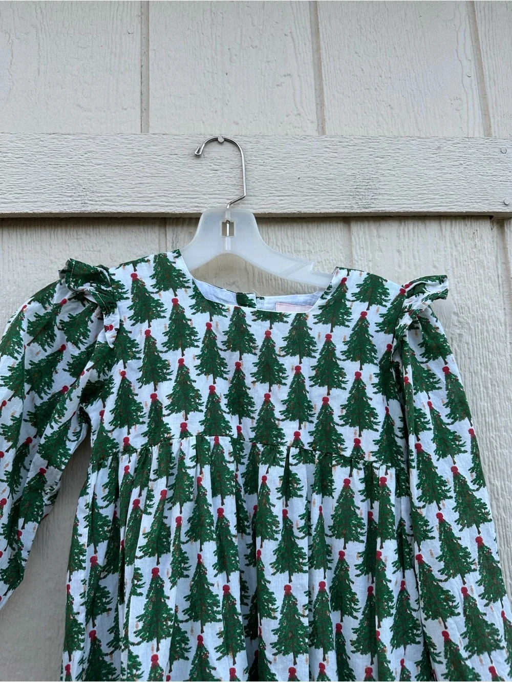 Girls Green Christmas Tree Print Dress -